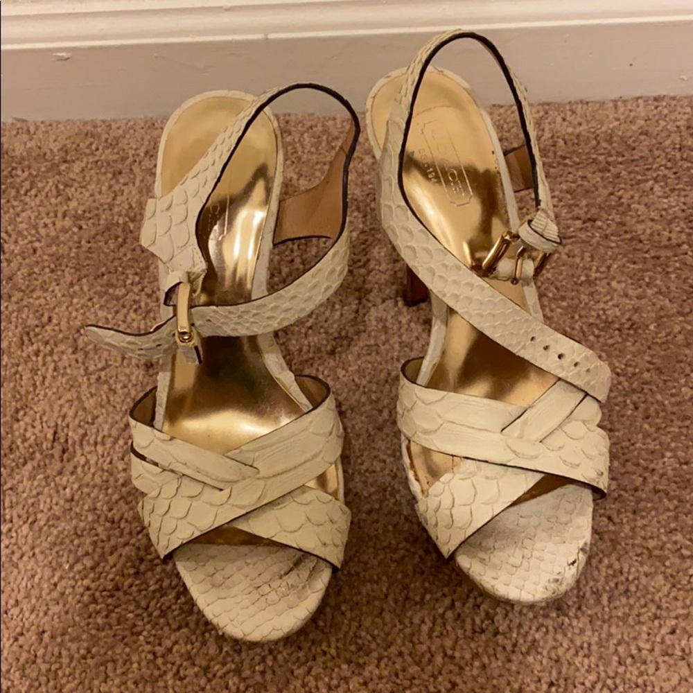 COACH Dani  "Snakeskin" Embossed Platform Sandal